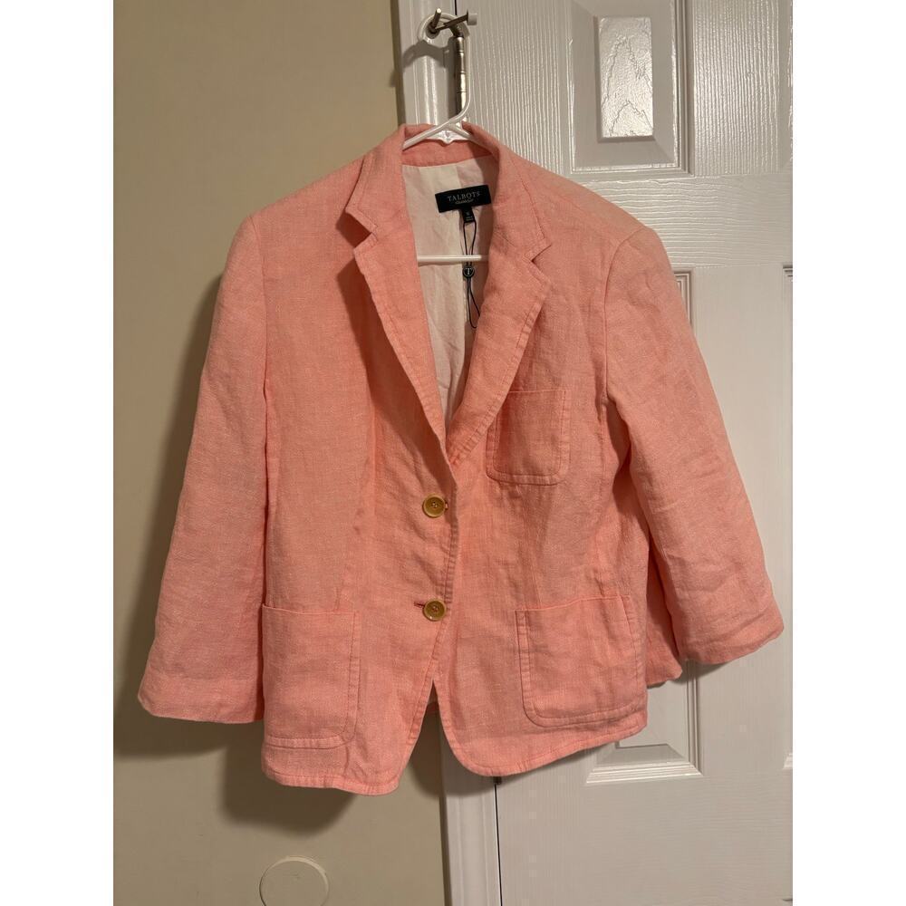 Talbots pink linen blazer sz 12